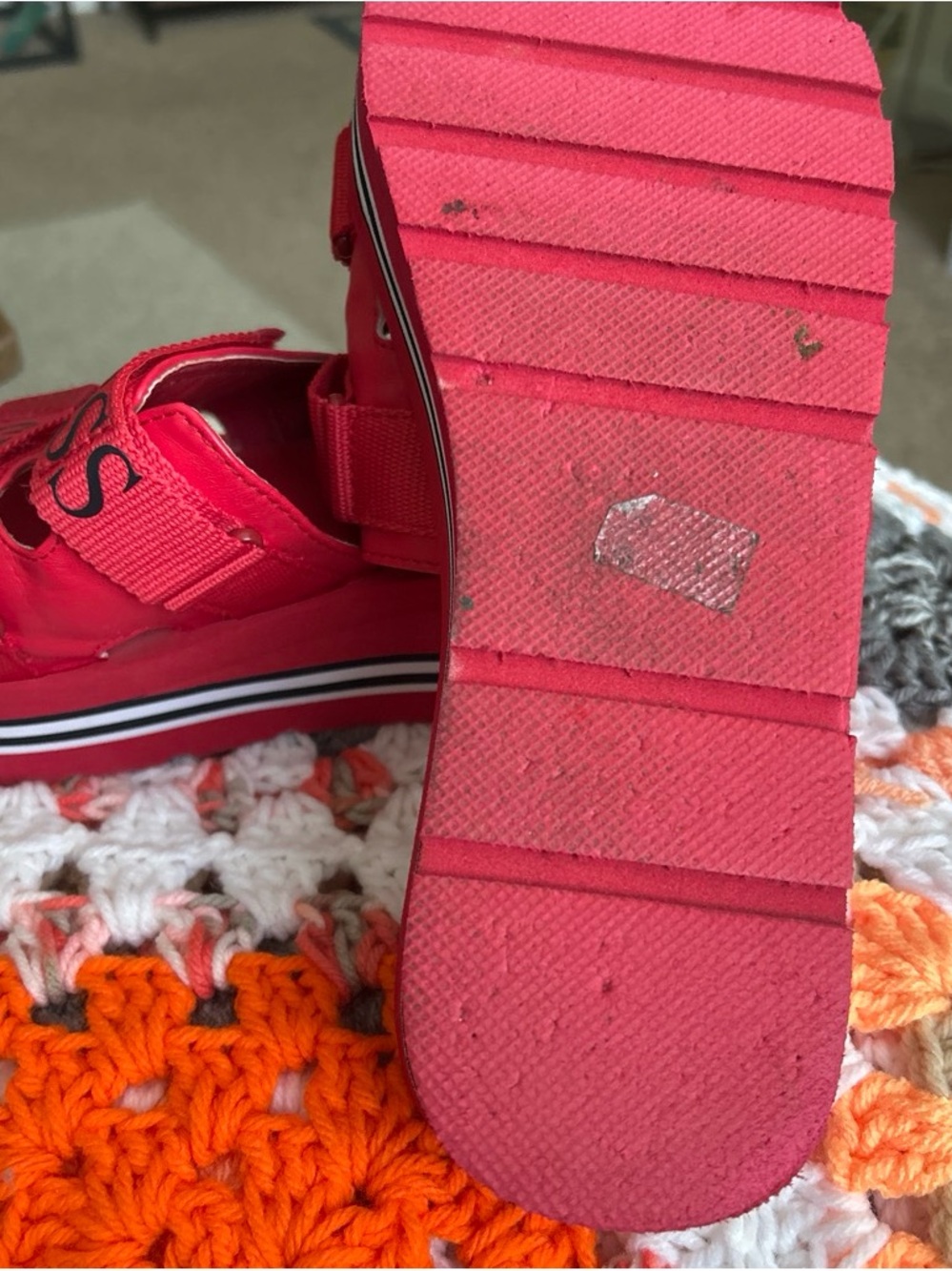 WomensRed Platform Sandals with Velcro Strap